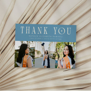 Modern Thank You Multi Photo Denim Blue Graduation Announcement
