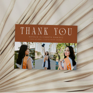 Modern Thank You Multi Photo Terracotta Graduation Announcement