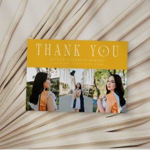 Modern Thank You Multi Photo Yellow Graduation Announcement