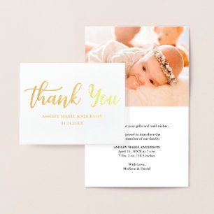 Modern Thank You New Baby Gold Foil Note Card