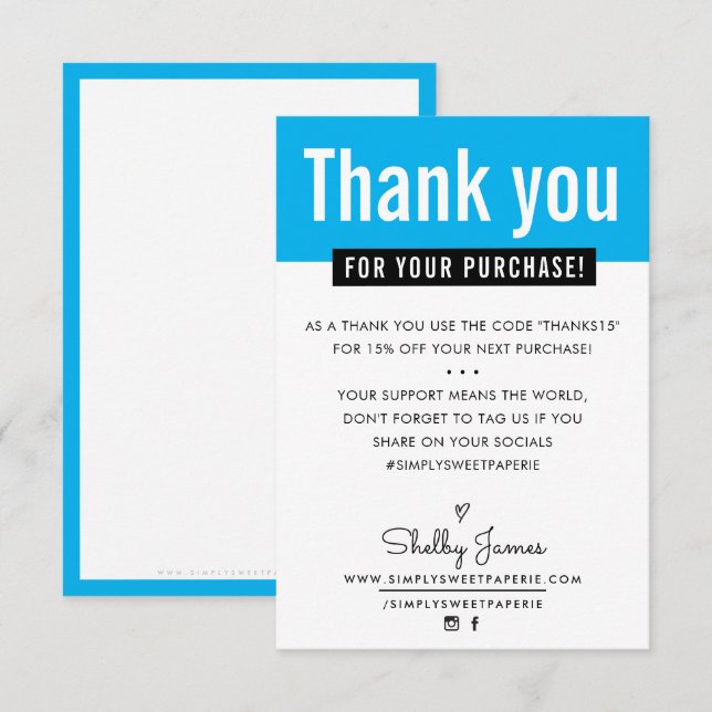 MODERN THANK YOU purchase insert aqua blue Card (Front/Back)