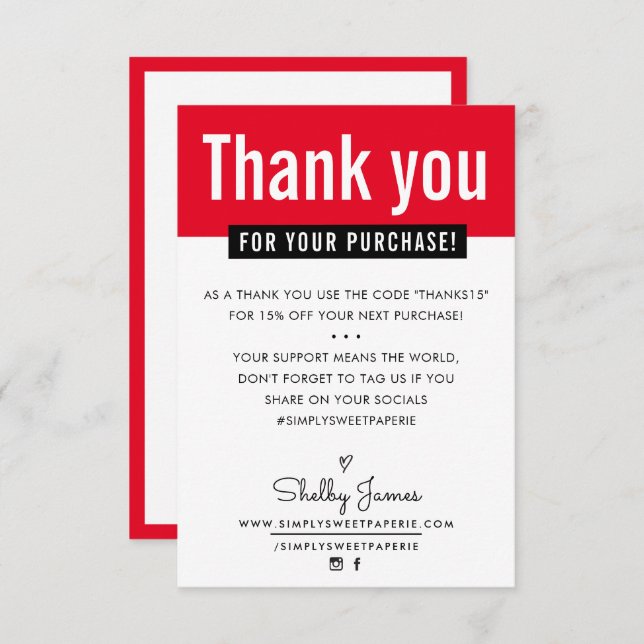 MODERN THANK YOU purchase insert bright red (Front/Back)
