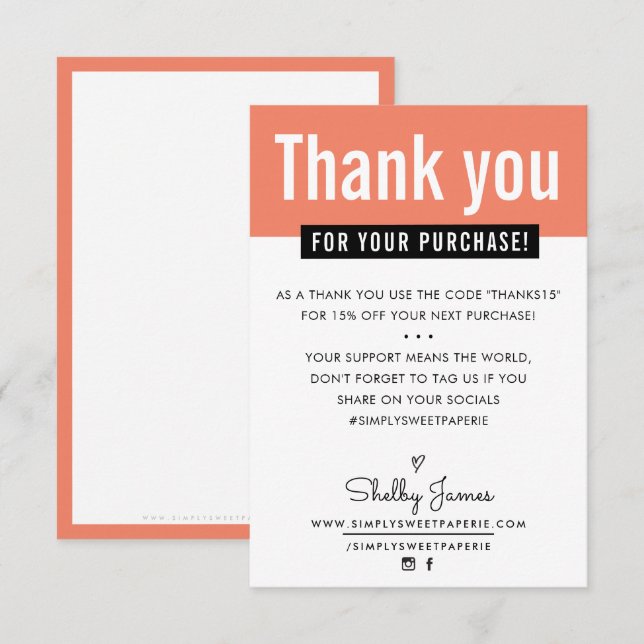 MODERN THANK YOU purchase insert orange Card (Front/Back)
