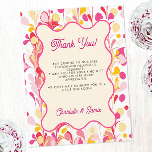 Modern Thank You Retro Abstract Pink Postcard