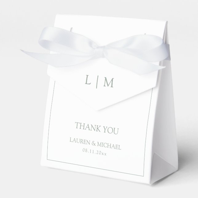 Modern Thank You Sage Green Monogram Wedding Favour Box (Front Side)