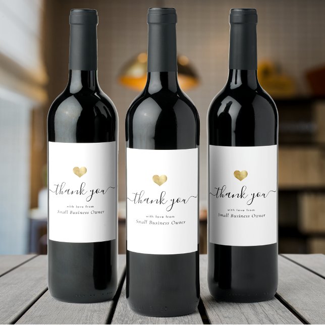 Modern Thank you Script Chic Gold Small Business Wine Label (Creator Uploaded)