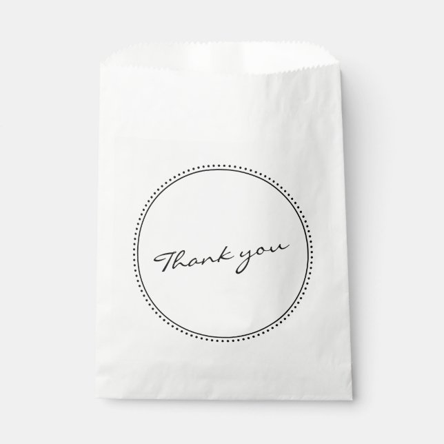 Modern Thank You Script Lettering Dotted Border Favour Bags (Front)