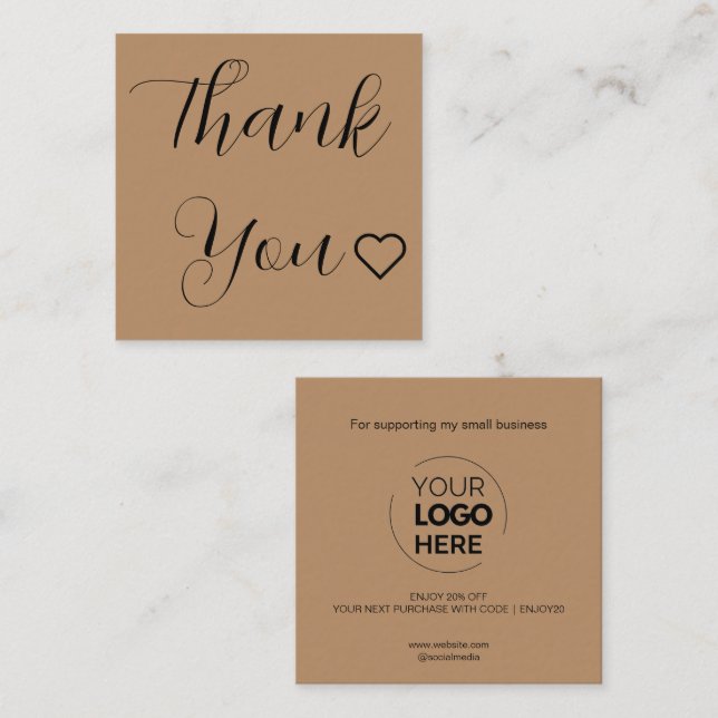 Modern Thank You Script Minimal Brown Discount Card (Front/Back)