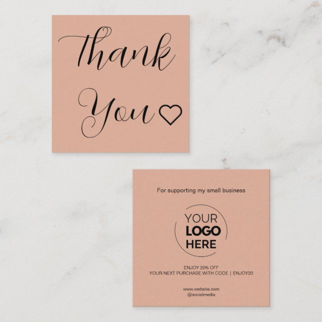 Modern Thank You Script Minimal Pink Discount Card (Front/Back)