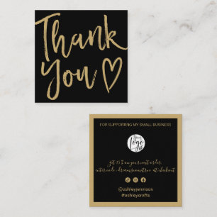 Modern thank you script order gold black square business card