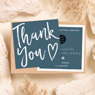 Modern thank you script order minimal dark blue square business card