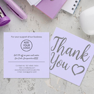 Modern thank you script order minimal purple square business card
