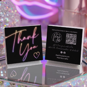 Modern thank you script order neon Qr code Square Business Card