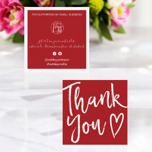 Modern thank you script order red christmas square business card