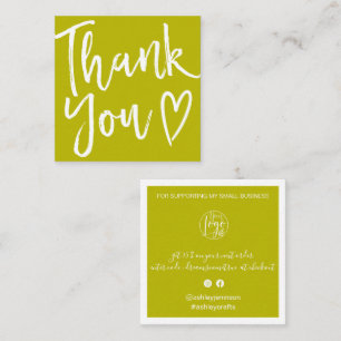 Modern thank you script order simple lime green square business card
