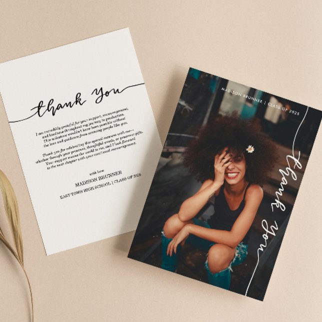 Modern Thank You Script Simple Graduate Photo Card (Creator Uploaded)