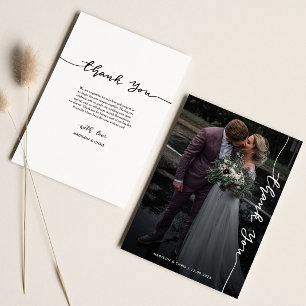 Modern Thank You Script Simple Wedding Photo Card