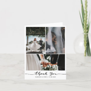 Modern Thank You Script Wedding Couple Photo Card