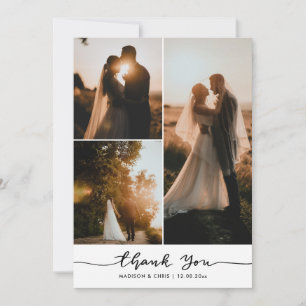 Modern Thank You Script Wedding Photo Collage Card