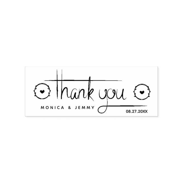 Modern Thank You Script with Heart Wedding Rubber Stamp (Imprint)