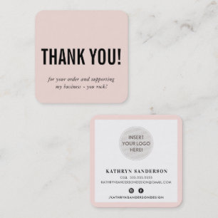 MODERN THANK YOU simple minimal blush pink Square Business Card