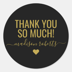 Modern thank you so much typography black gold classic round sticker