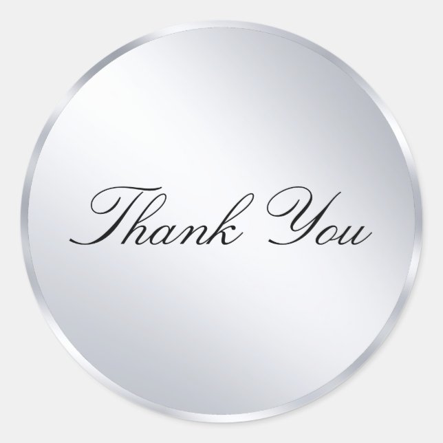 Modern Thank You Text Metallic Silver Template Classic Round Sticker (Front)