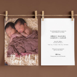Modern Thank you Twin Baby Photo Personalised