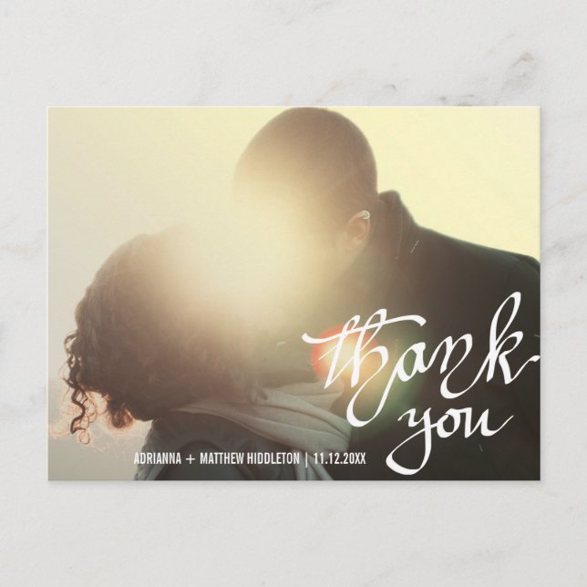 Modern Thank You Typography Script Wedding Photo Postcard (Front)