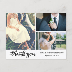 Modern Thank You Typography Three Wedding Photos Postcard