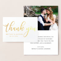 Modern Thank You Wedding Couple Photo Gold