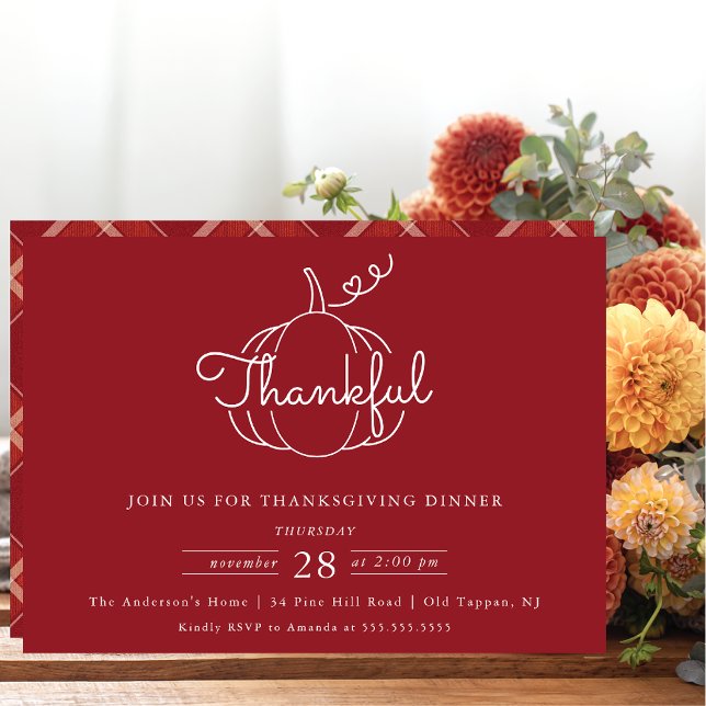 Modern Thankful Pumpkin Thanksgiving Dinner Invitation (Creator Uploaded)