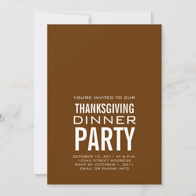 MODERN THANKSGIVING DINNER PARTY INVITATION BROWN (Front)