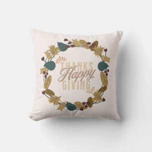 Modern Thanksgiving Dinner Party Wreath Cushion