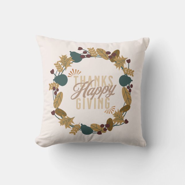 Modern Thanksgiving Dinner Party Wreath  Cushion (Front)