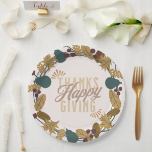 Modern Thanksgiving Dinner Party Wreath Paper Plate