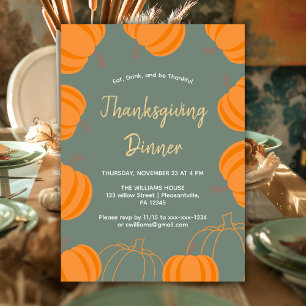 Modern Thanksgiving Dinner Pumpkin Sage Invitation