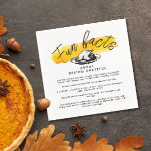 Modern Thanksgiving Fun Facts Yellow Watercolor Napkin