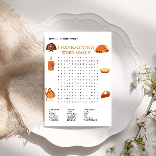 Modern Thanksgiving Word Search Game Card (Creator Uploaded)