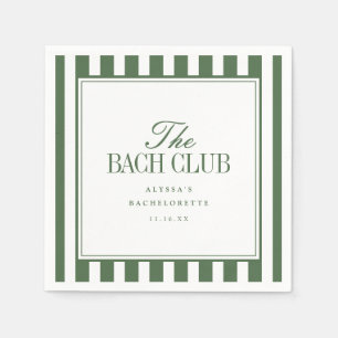 Modern "The Bach Club" Striped Olive Green Script Napkin