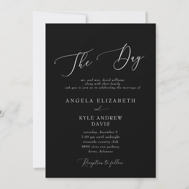 Modern The Day Black Elegant & Modern  Wedding  Invitation (Front)
