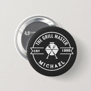 Modern The Grill Master Established Year Name 6 Cm Round Badge