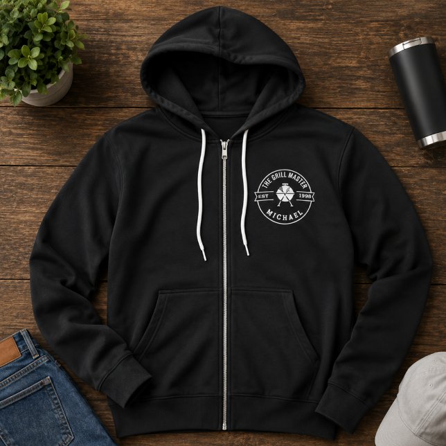 Modern The Grill Master Established Year Name Hoodie (master of the grill mens clothing for him bbq cooking food chef dad grilling grilmaster birthday )
