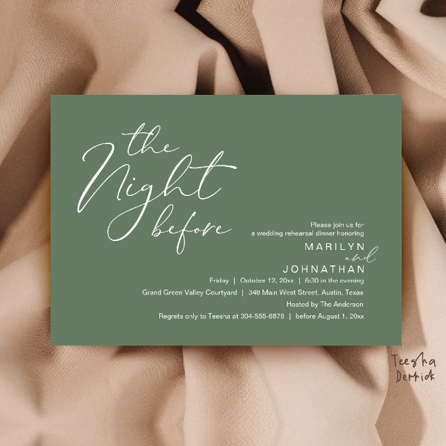 Modern The Night Before Wedding Rehearsal Dinner Invitation (Modern Romantic The Night Before Wedding Rehearsal Dinner Invitation Card in Sage Green)