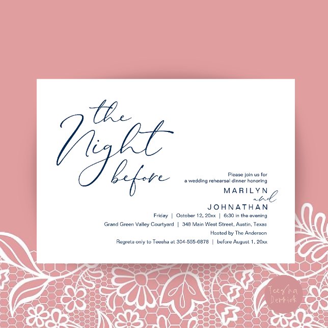 Modern The Night Before Wedding Rehearsal Dinner Invitation (Modern Romantic The Night Before Wedding Rehearsal Dinner Invitation Card in Navy Blue)