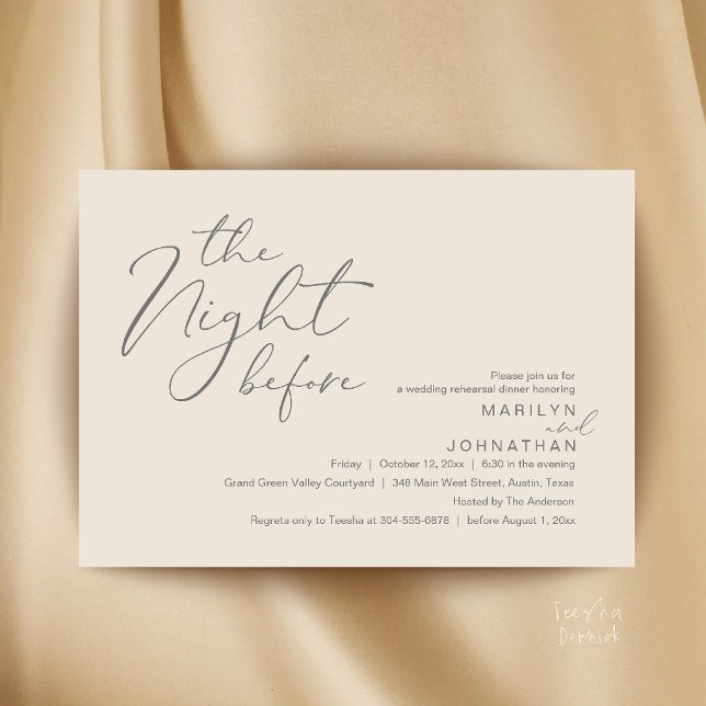 Modern The Night Before Wedding Rehearsal Dinner Invitation (Modern Romantic The Night Before Wedding Rehearsal Dinner Invitation Card in Cream and Grey)