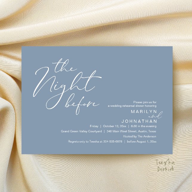 Modern The Night Before Wedding Rehearsal Dinner Invitation (Modern Romantic The Night Before Wedding Rehearsal Dinner Invitation Card in Dusty Blue)