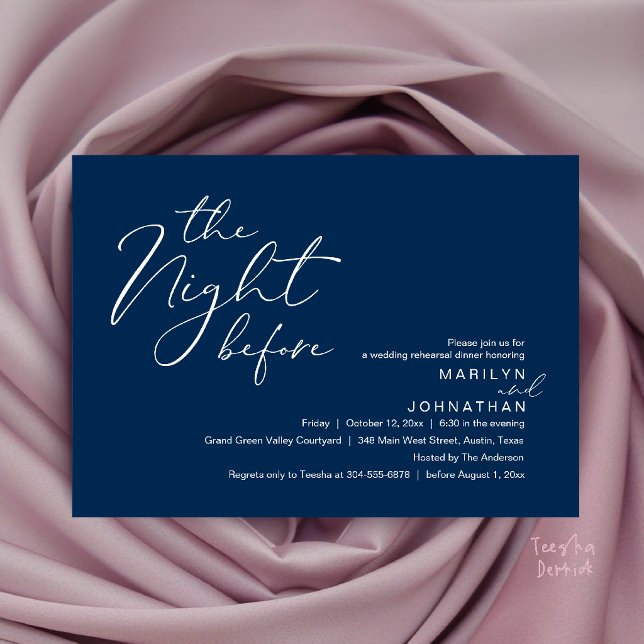Modern The Night Before Wedding Rehearsal Dinner Invitation (Modern Romantic The Night Before Wedding Rehearsal Dinner Invitation Card in Navy Blue)