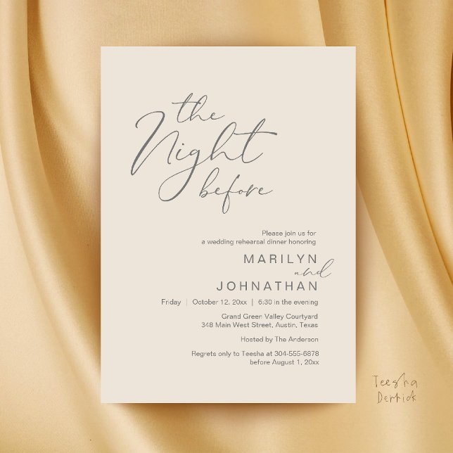 Modern The Night Before Wedding Rehearsal Dinner Invitation (Modern The Night Before Wedding Rehearsal Dinner Invitation Card in Cream and Grey)