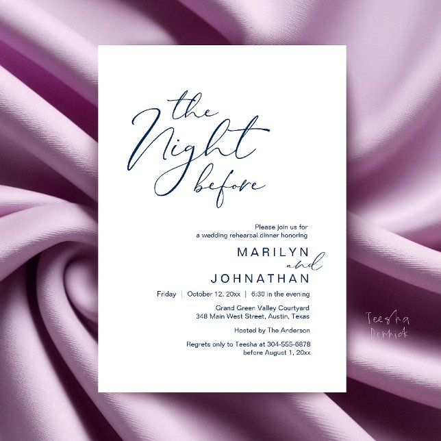 Modern The Night Before Wedding Rehearsal Dinner Invitation (Modern The Night Before Wedding Rehearsal Dinner Invitation Card in Navy Blue)